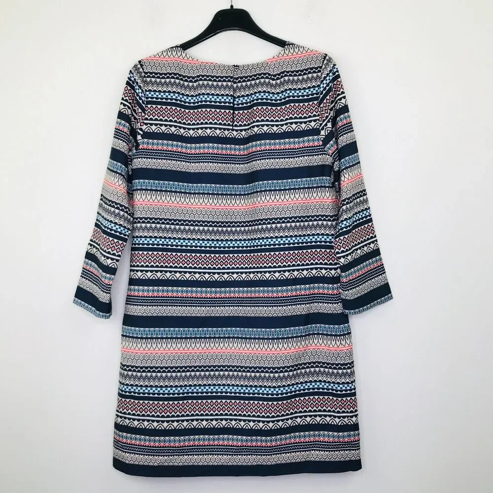 J Crew Women's 6 Dress Multicolor Printed 3/4 Sleeve Gallery Shift 09437 BW21